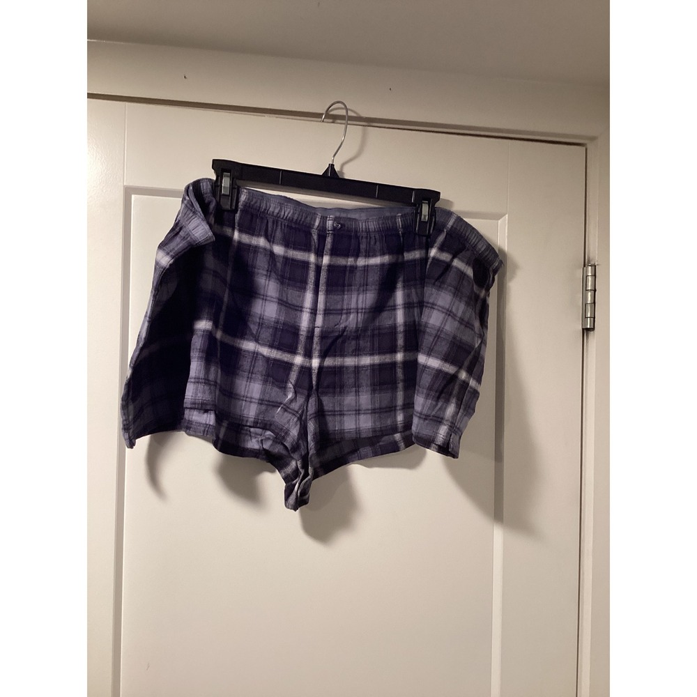 SKIMS Flannel Sleep Short Boxer Concord Plaid Purple Cotton Loungewear 4X NEW‎